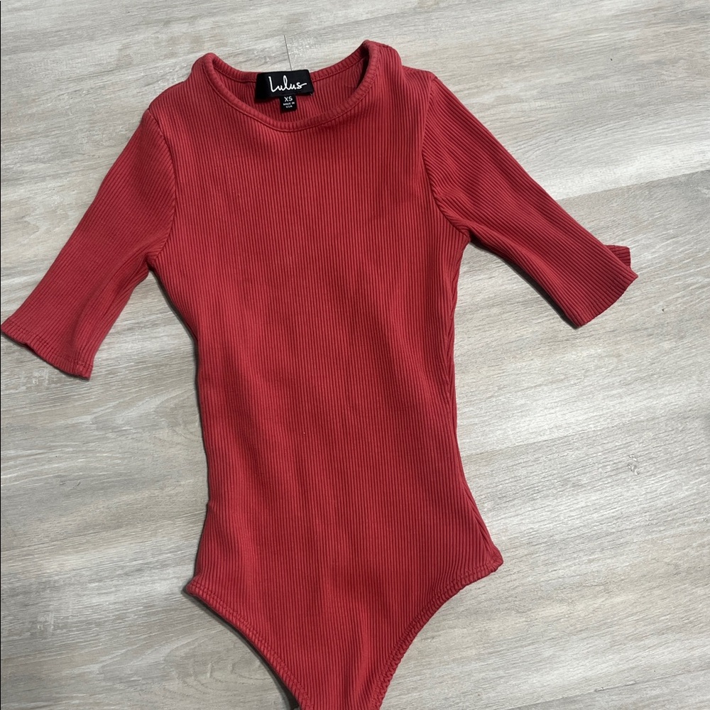 Lulus Red Ribbed Bodysuit
